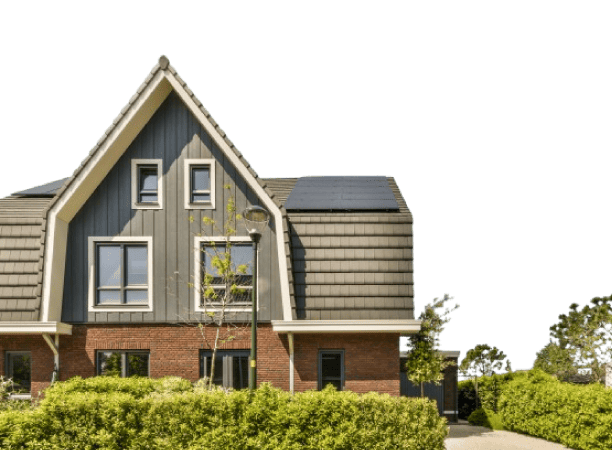 Frontansicht eines Einfamilienhauses